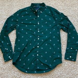 American Eagle Outfitters Festive Dark Green Holiday Shirt, Mens Medium